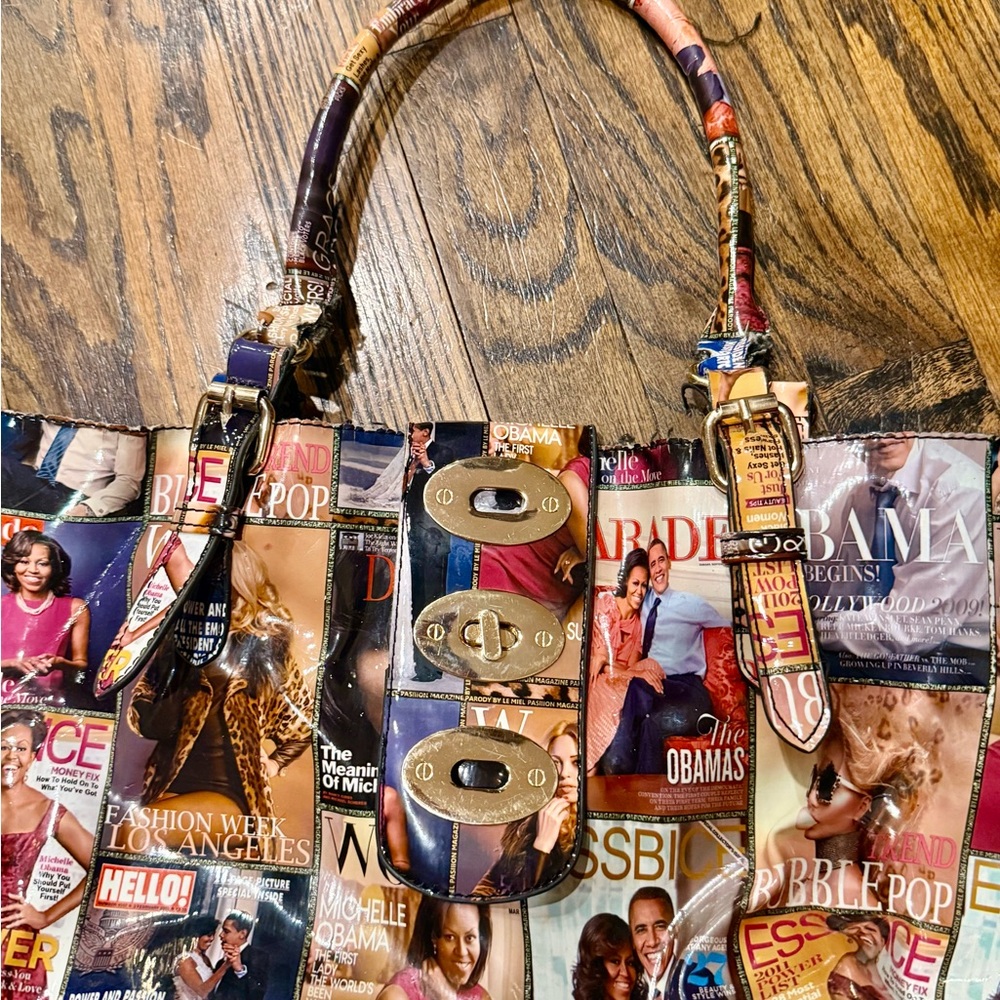 Multicolor Michelle Obama Magazine Print Tote Bag - Picture 3 of 6